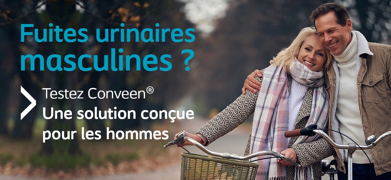 Fuites urinaires masculines ? Découvrez Conveen®. Une solution discrète conçue pour les hommes
