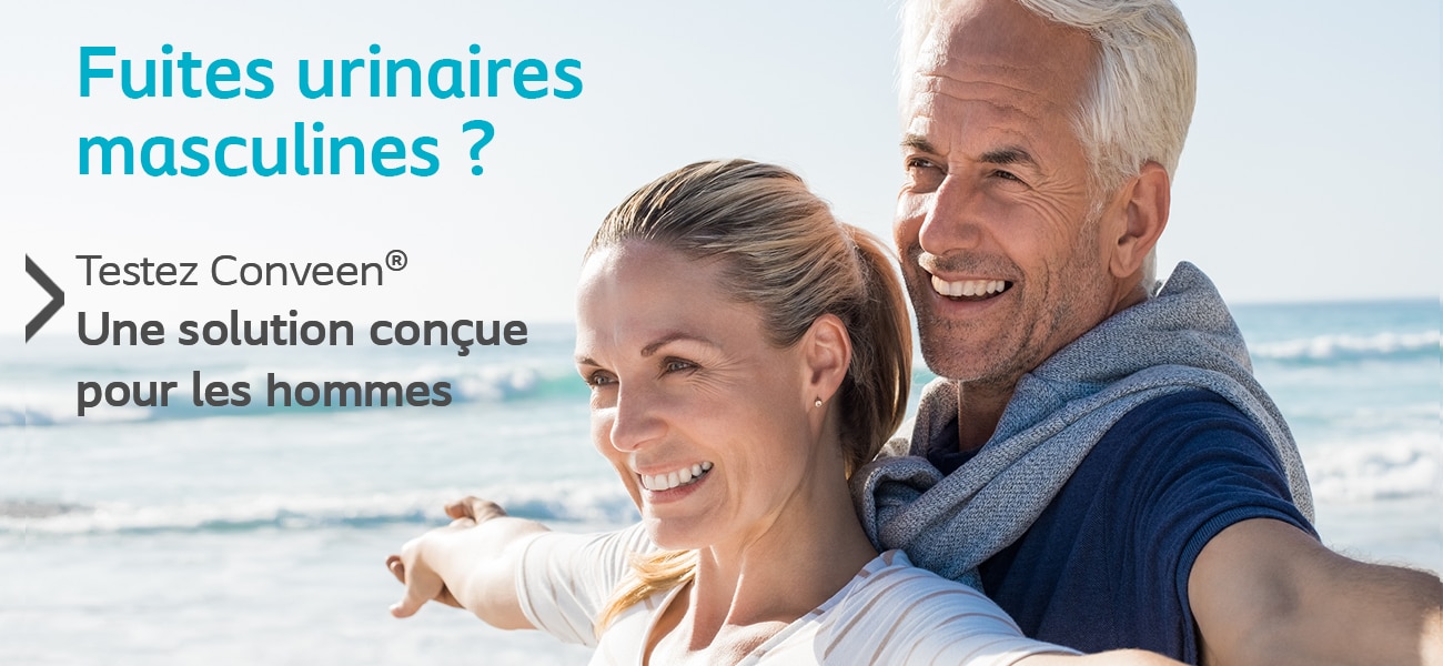 Fuites urinaires masculines ? Découvrez Conveen®. Une solution discrète conçue pour les hommes